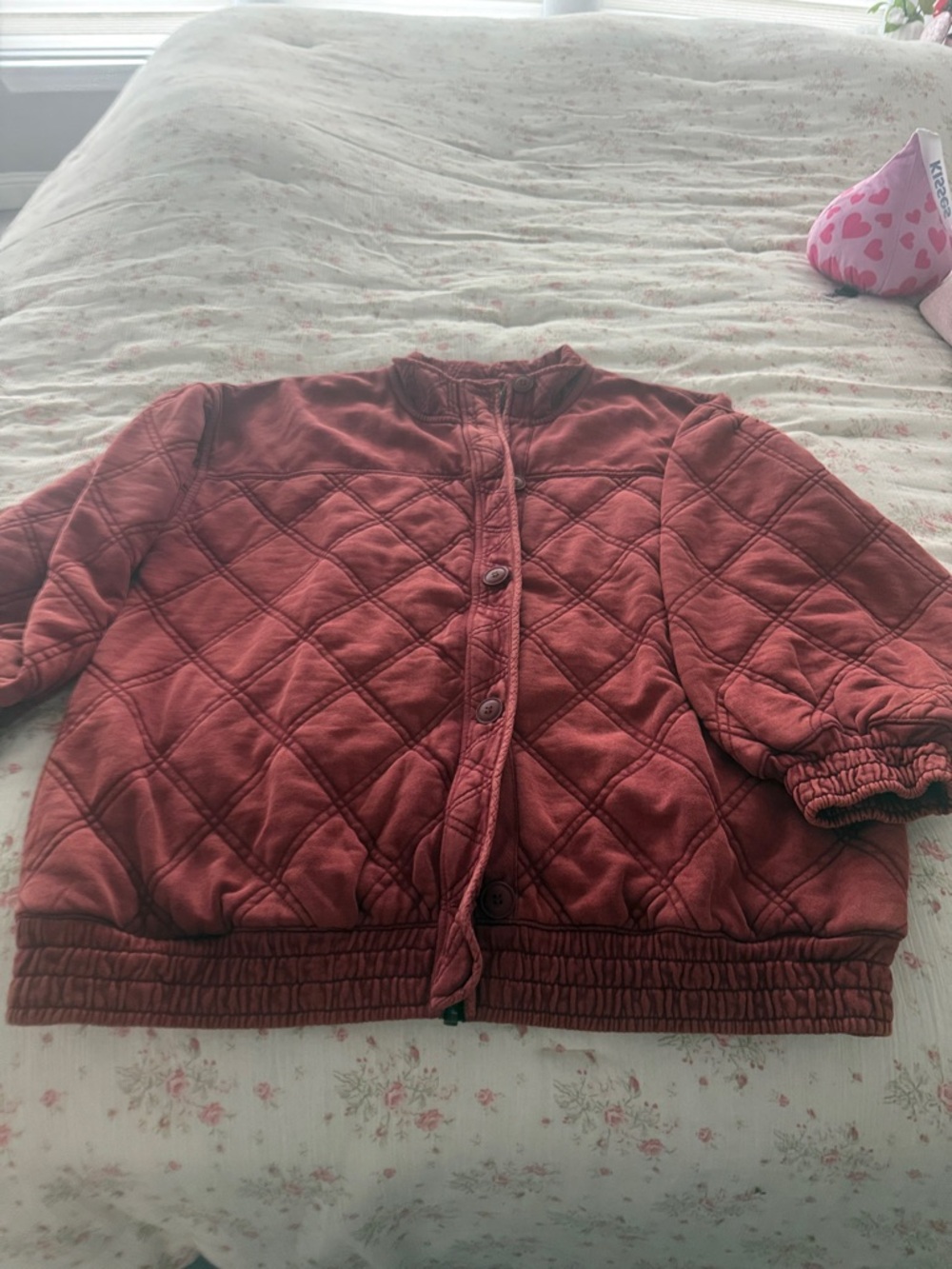 Free People Quilted Bomber Jacket in Rust Red
